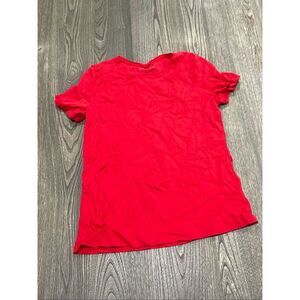 Talbots Womens Blouse Short Sleeve Round Neck Pullover Cotton Red Petite Size LP